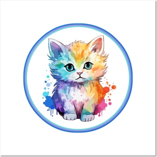 Cute Fluffy Painted Kitten with bright colors Posters and Art